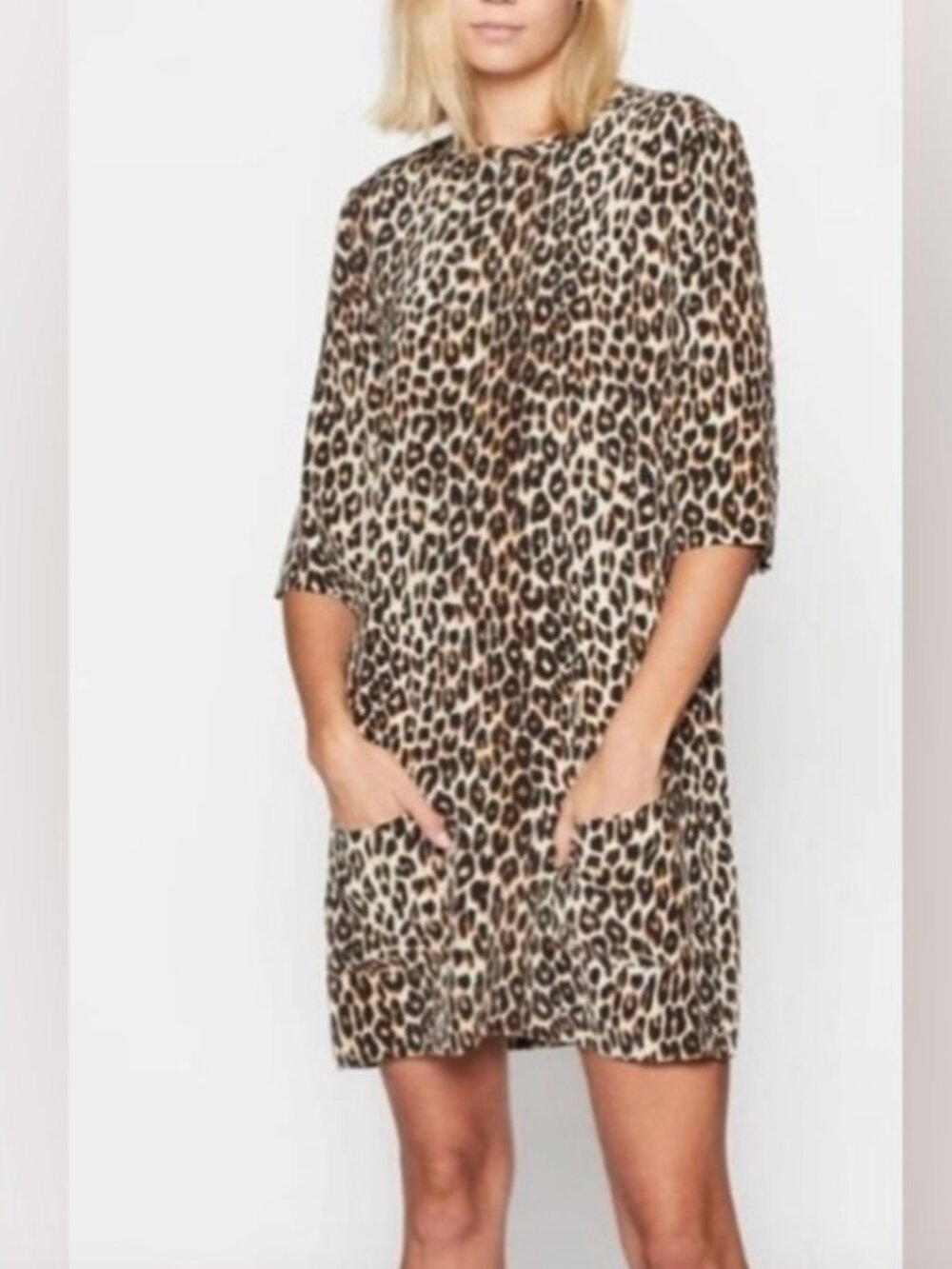 EQUIPMENT Femme Aubrey 100% Silk Leopard Print Shift Mini Dress XS